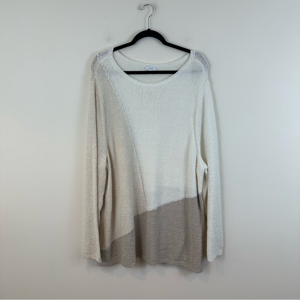 Pure Jill Sweater Knit Tunic Top Pullover Tan Brown Cream Colorblock Cotton 3X